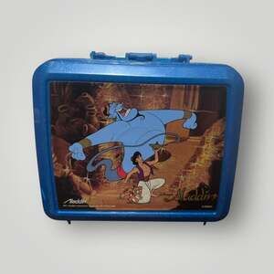 Vintage 1992 Disney Aladdin Blue Plastic Lunch Box with Thermos